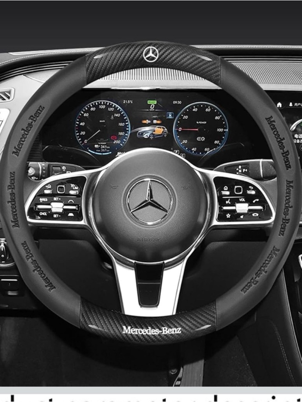 Mercedes-Benz Black Leather Steering Wheel Cover with Logo